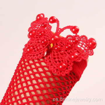 Pulsera de la joyería de la mano de mariposa rojo malla cordón elástico